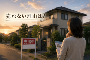 家が売れない理由を考えながら売却中の住宅を見つめる人物